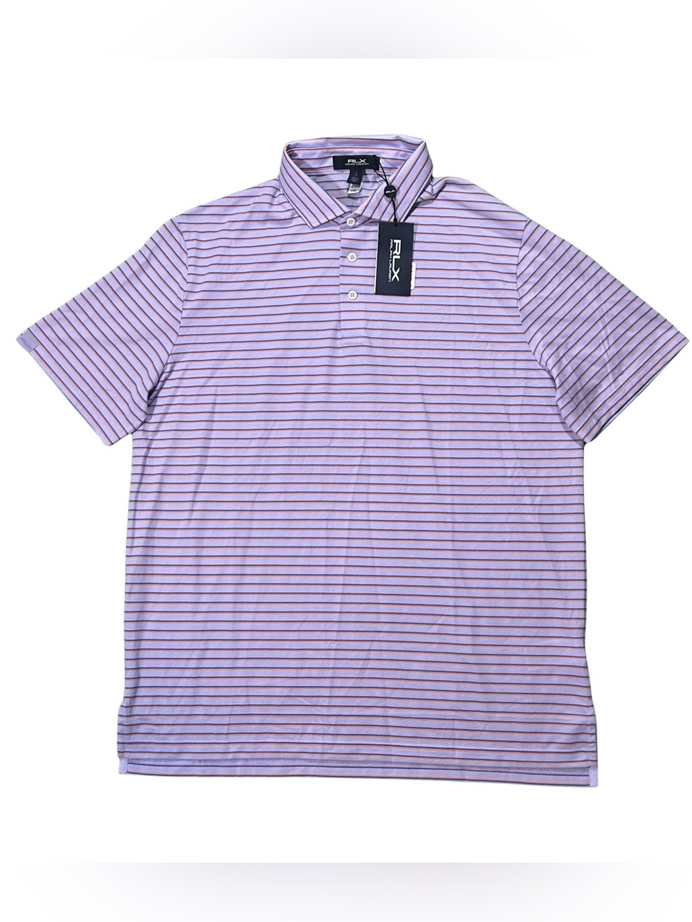RLX Ralph Lauren Purple Orange Stripe Golf Concept Performance Polo NWT L